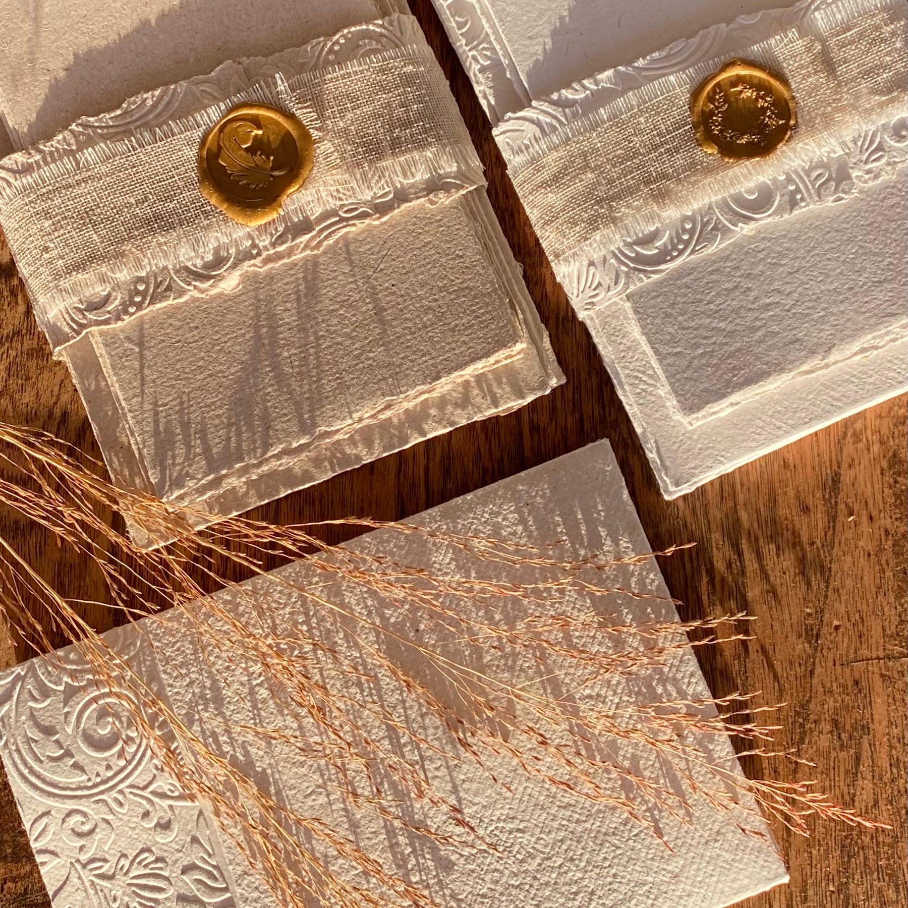 Handmade Cotton Paper Embossed Stationery - Notelets and Matching Envelopes