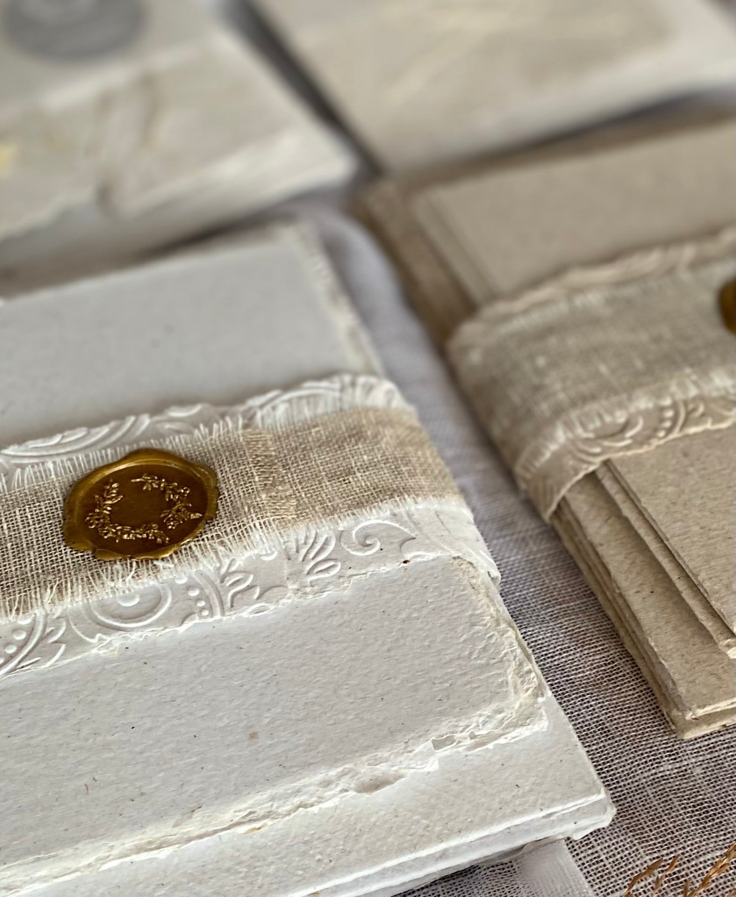 Handmade Cotton Paper Embossed Stationery - Notelets and Matching Envelopes