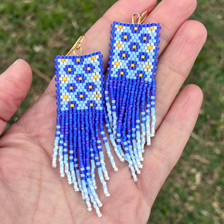 Beaded fringe earrings - Forget-Me-Nots