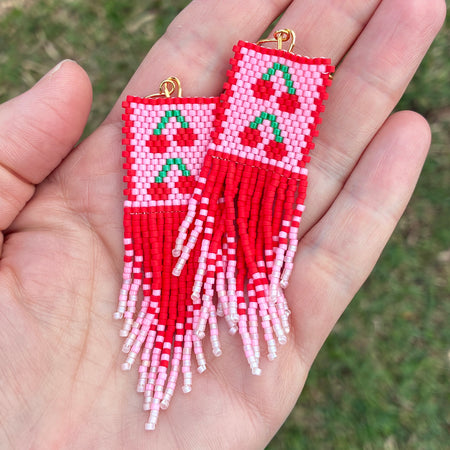 Beaded fringe earrings - Cherry Ripes