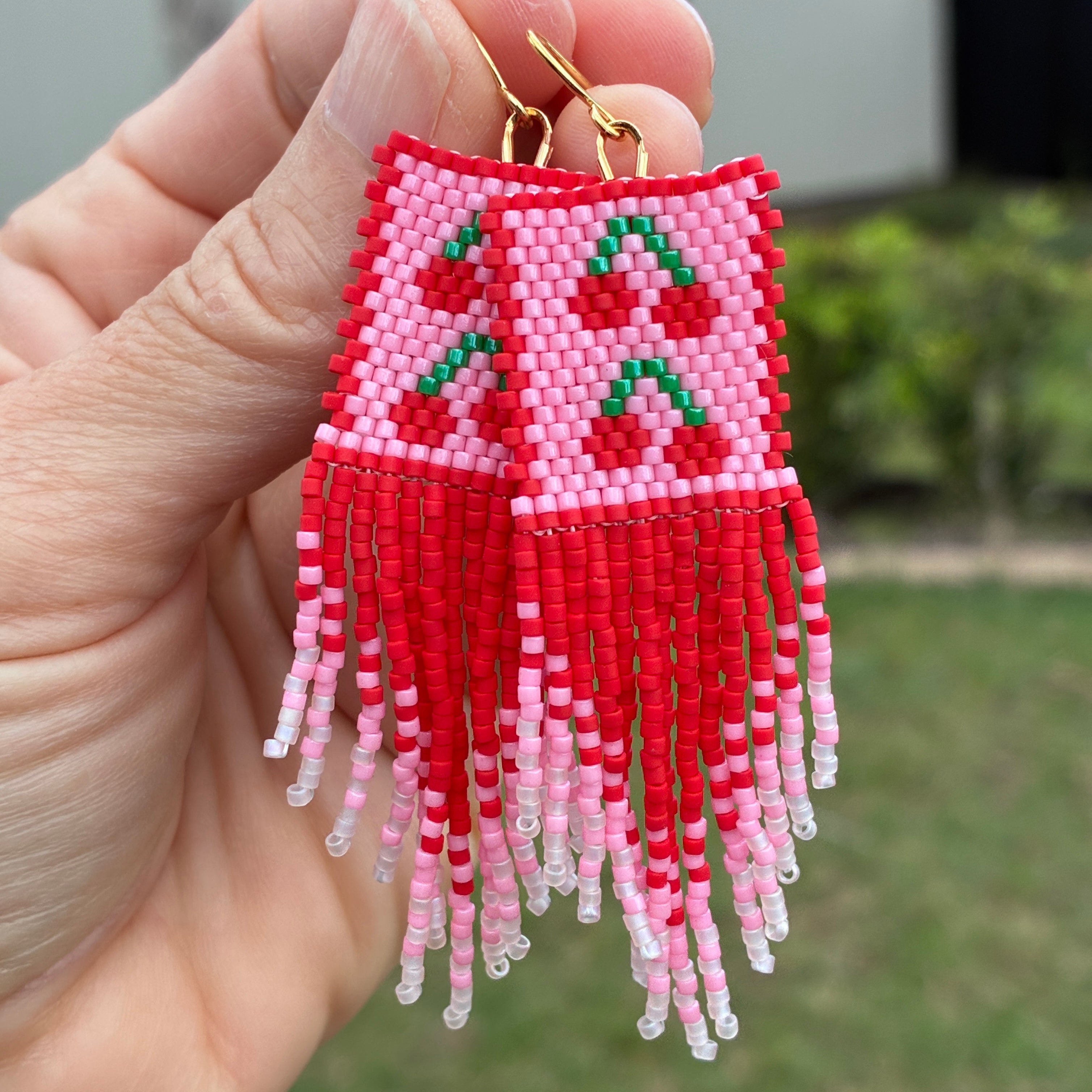 Beaded fringe earrings - Cherry Ripes