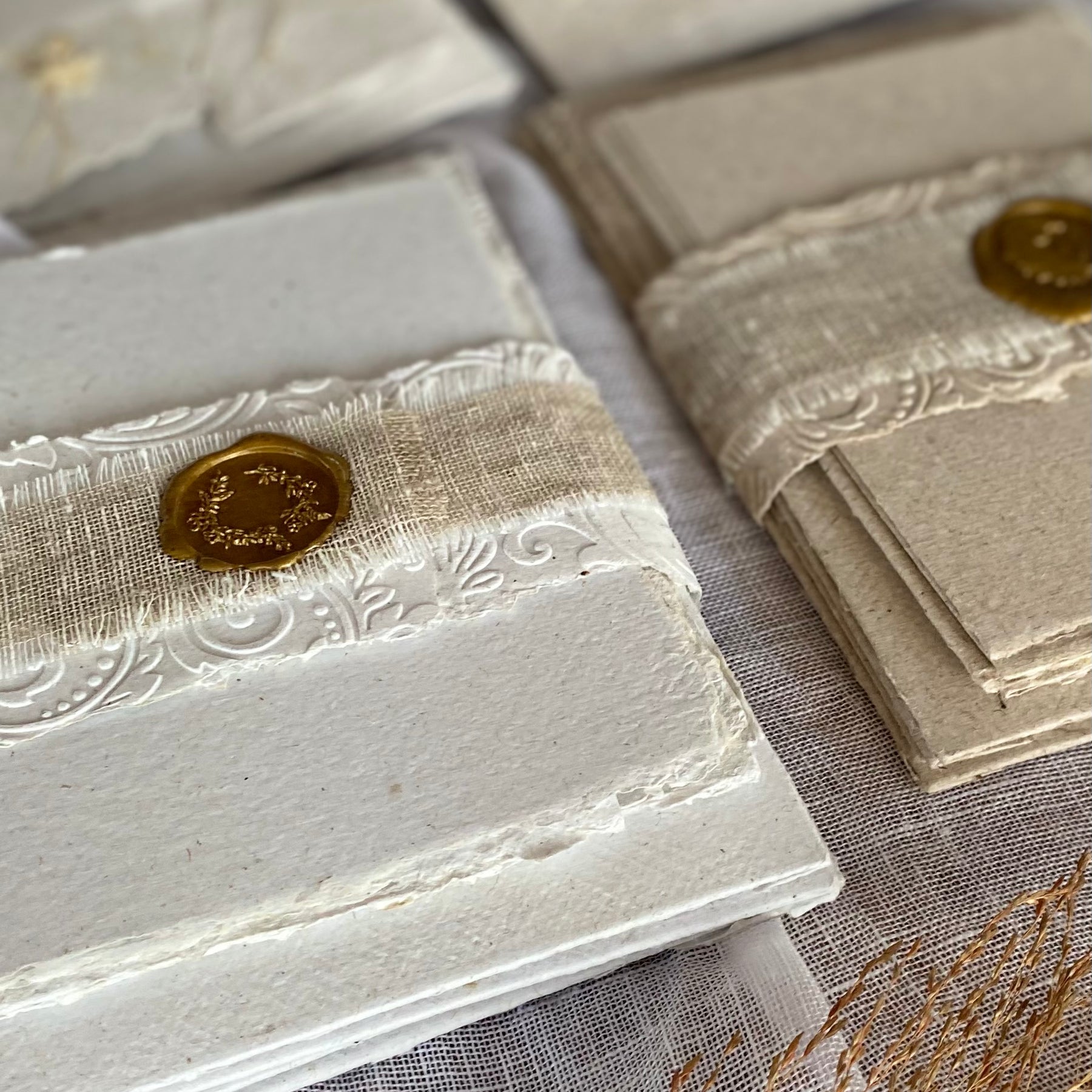 Handmade Cotton Paper Embossed Stationery - Notelets and Matching Envelopes