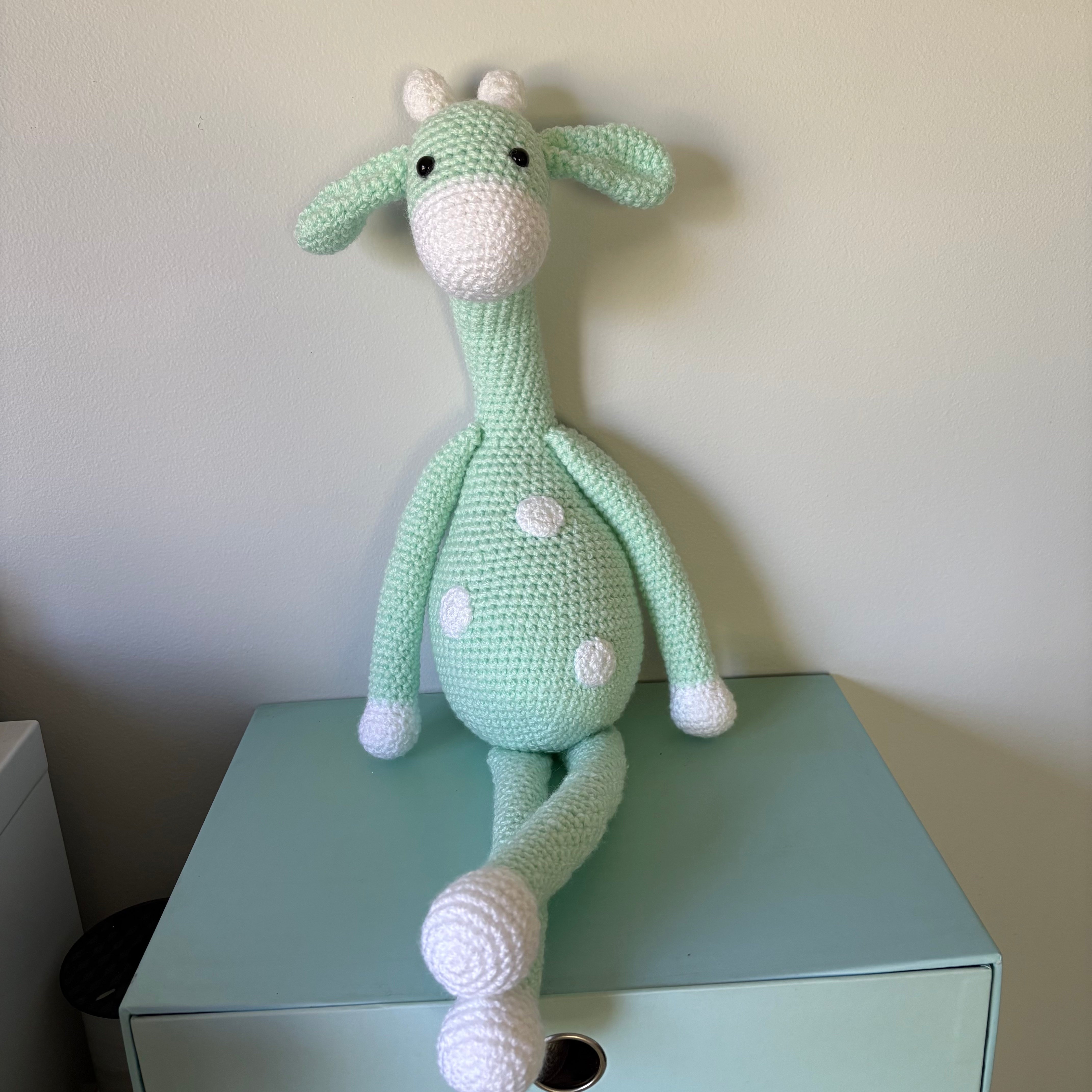 Long legged goofy giraffe crochet soft toy