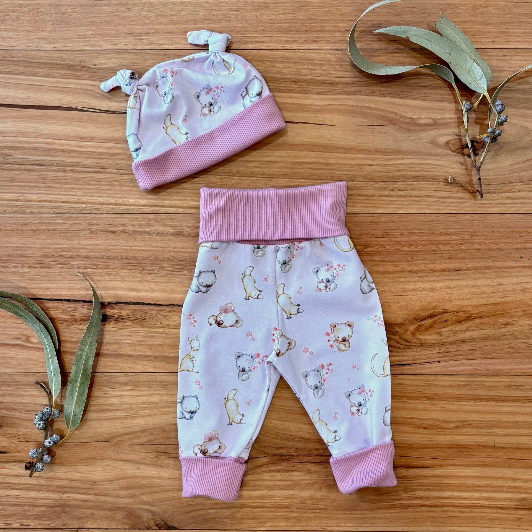 Baby Pants and Hat Set - Pink Koala Platypus