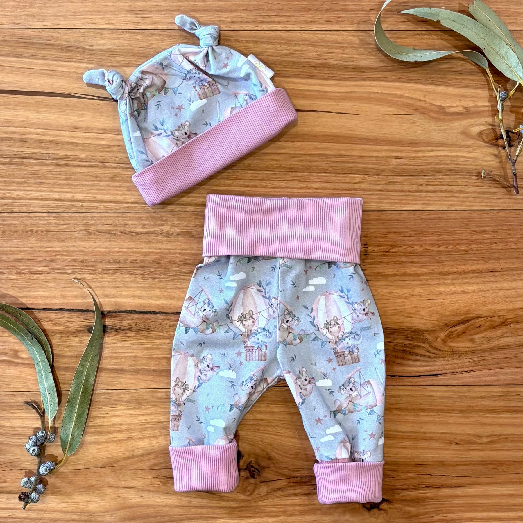 Baby Pants and Hat Set - Pink Hot Air Balloons