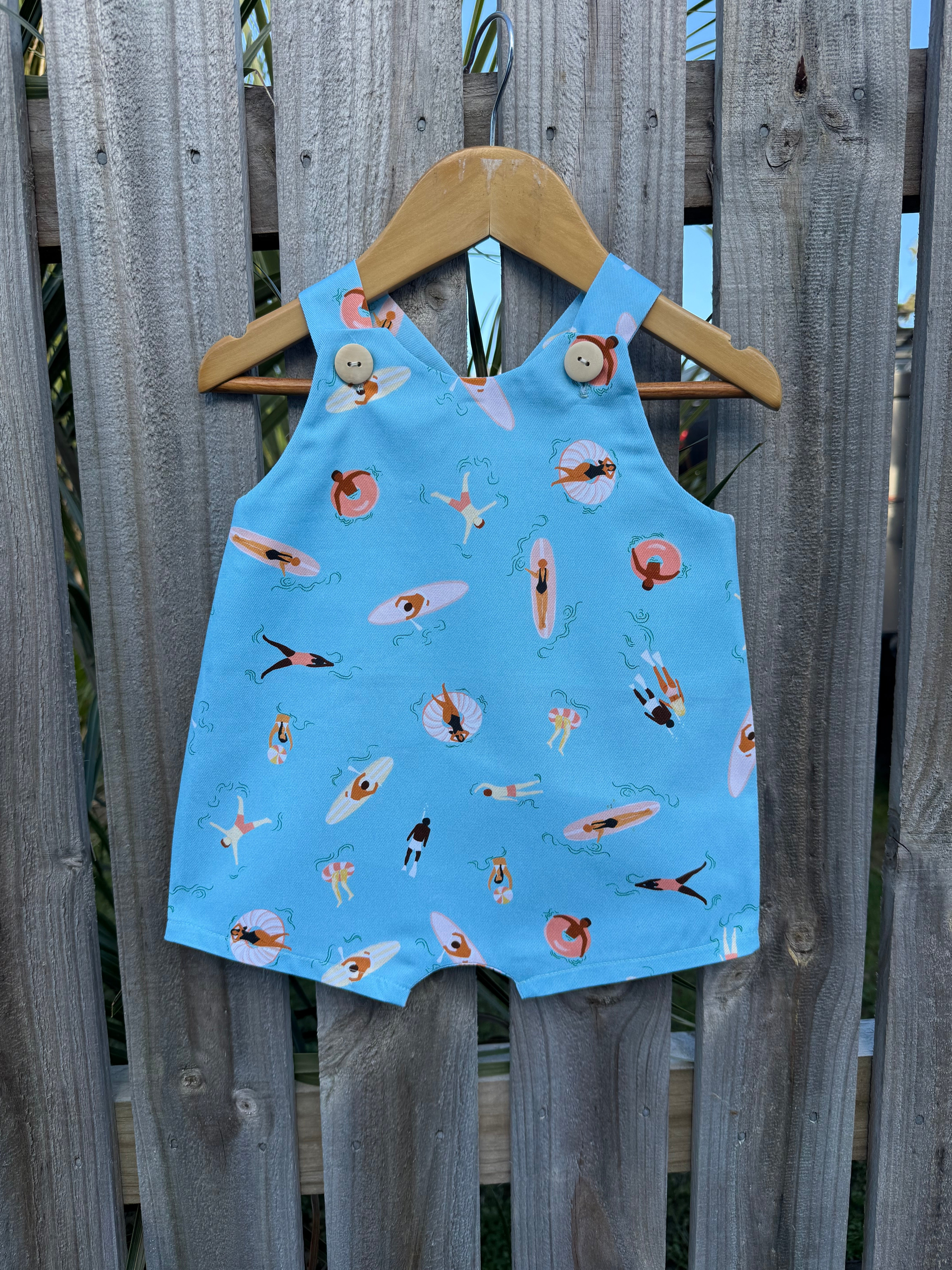 Baby boys overalls , beach fabric , size 0
