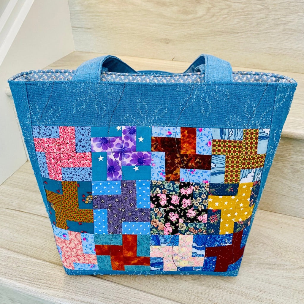 Whirlwind blues denim tote