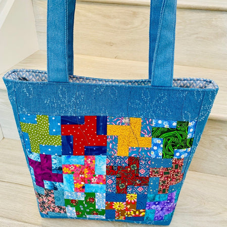 Whirlwind blues denim tote