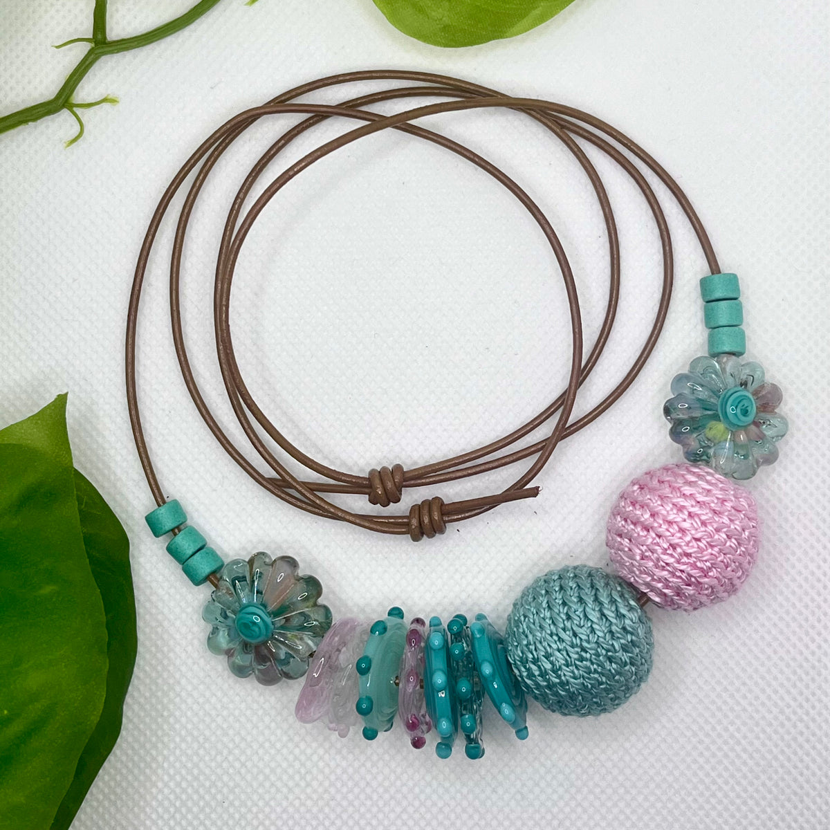 Handmade Adjustable Necklace - Pastel Evergreens