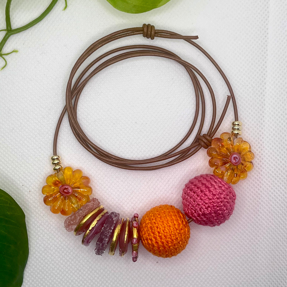 Handmade Adjustable Necklace - Sunset Blush
