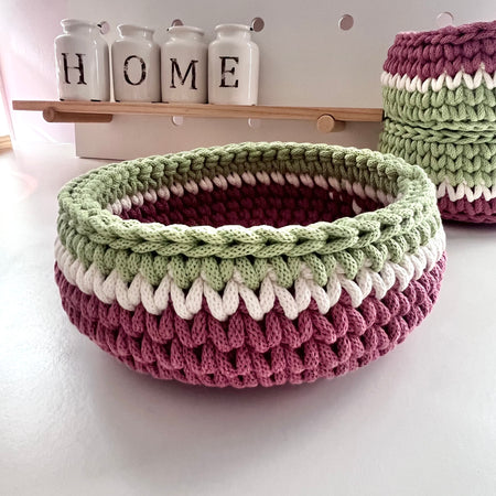 Handmade Crochet Curved Tray - mixed colours
