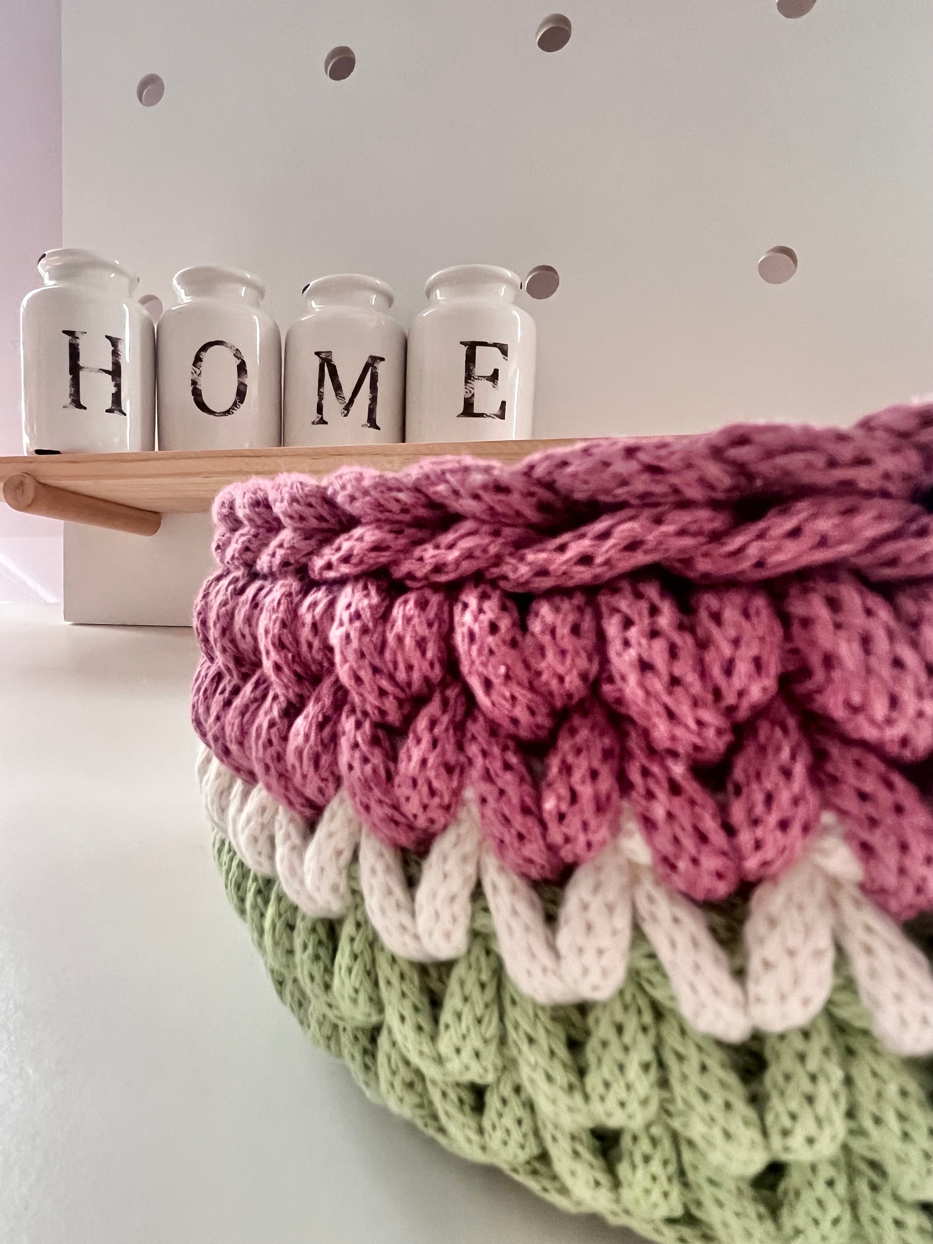 Handmade crochet basket - medium - mixed colours