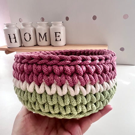 Handmade crochet basket - medium - mixed colours