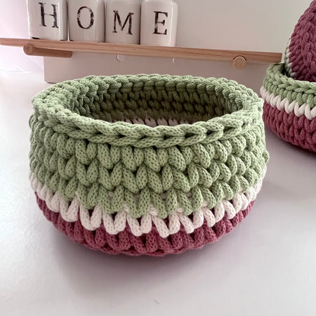 Handmade Crochet Basket - medium - mixed colours