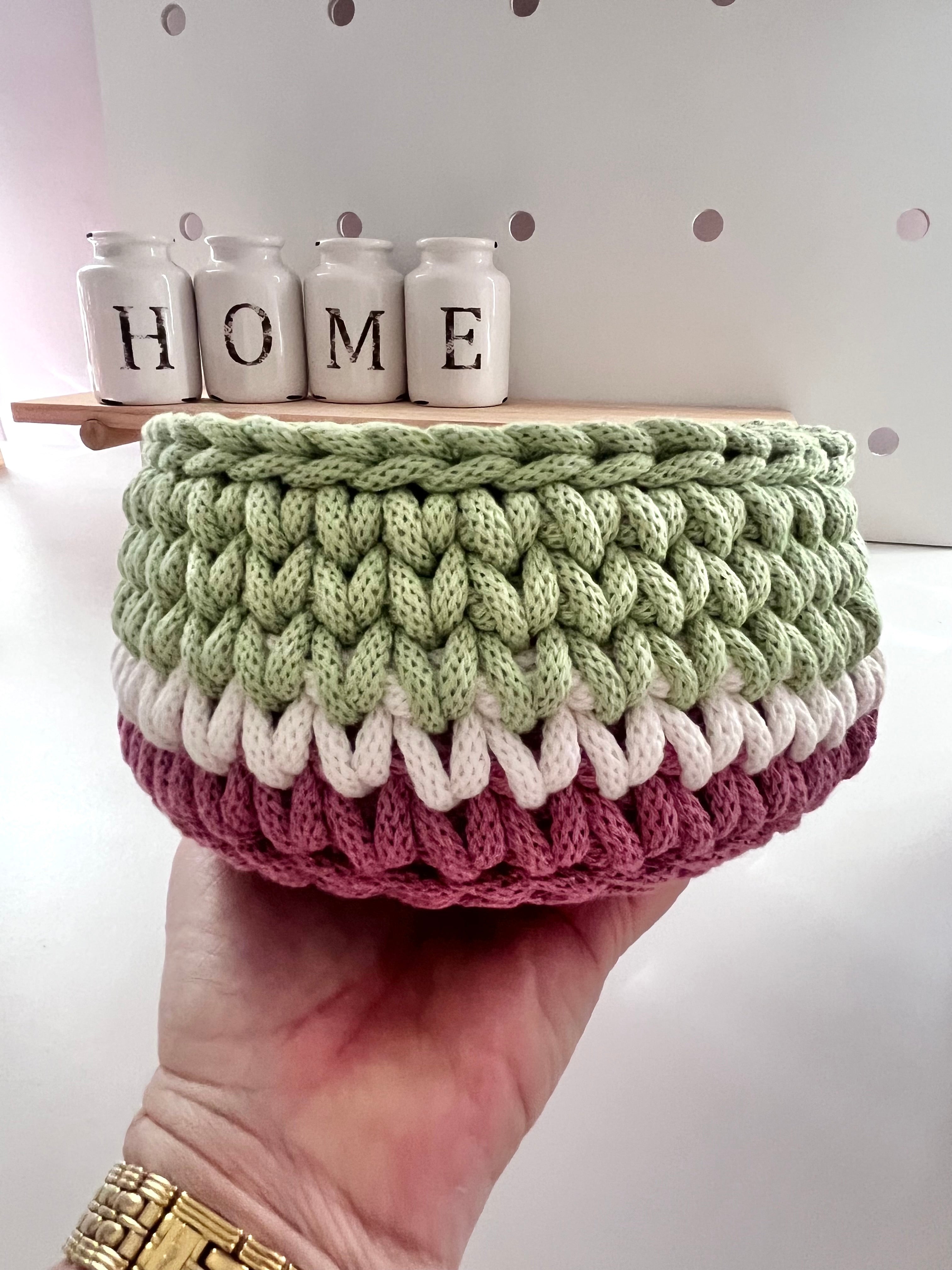 Handmade Crochet Basket - medium - mixed colours