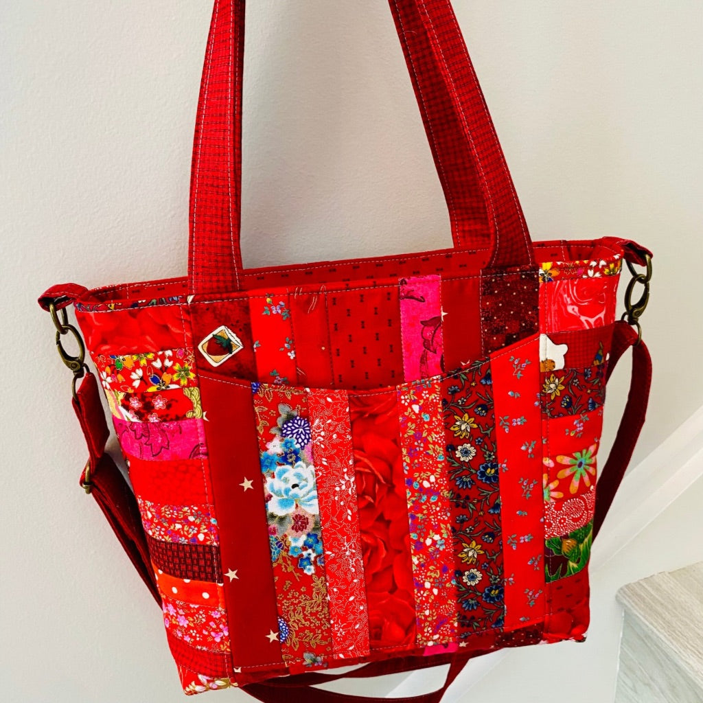 Cherry Jubilee crossbody patchwork tote