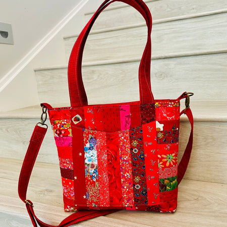 Cherry Jubilee crossbody patchwork tote