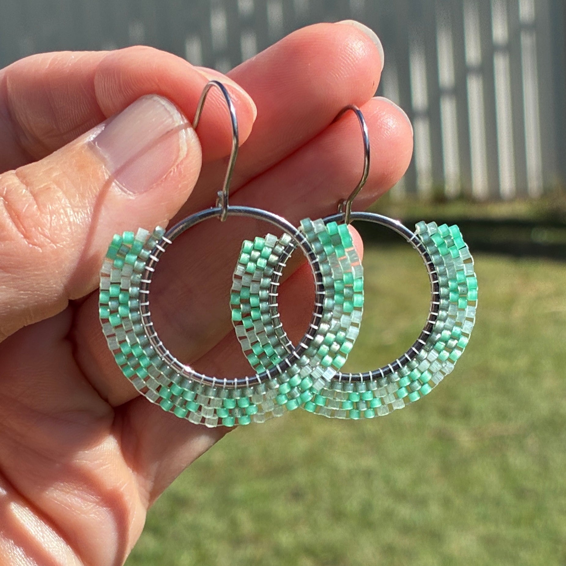 Seed Bead earrings - Mint green hoops