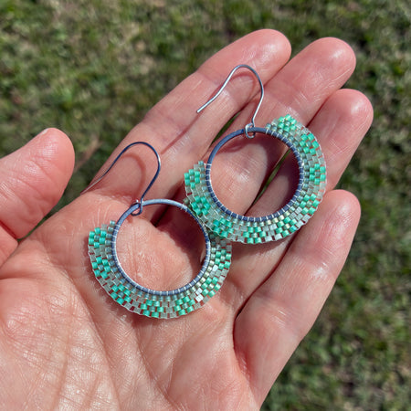 Seed Bead earrings - Mint green hoops