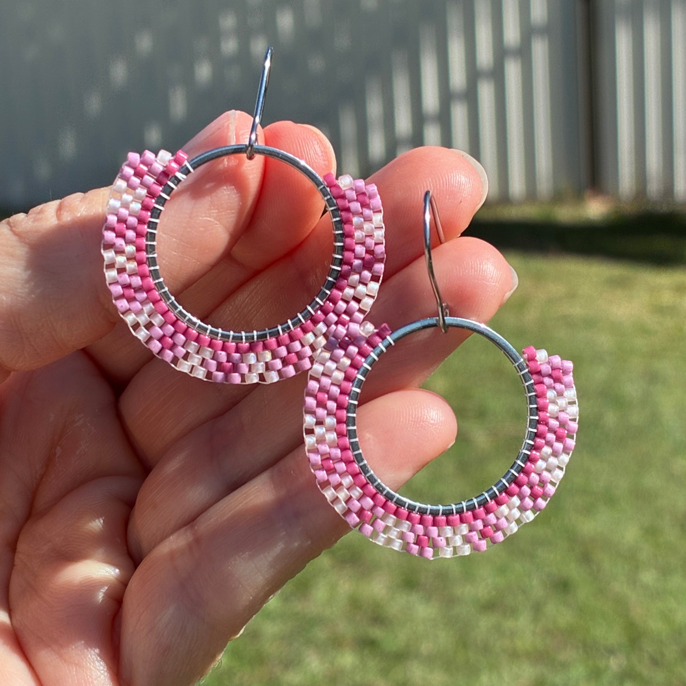 Seed Bead earrings - Rose Hoops