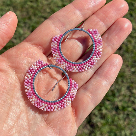 Seed Bead earrings - Rose Hoops