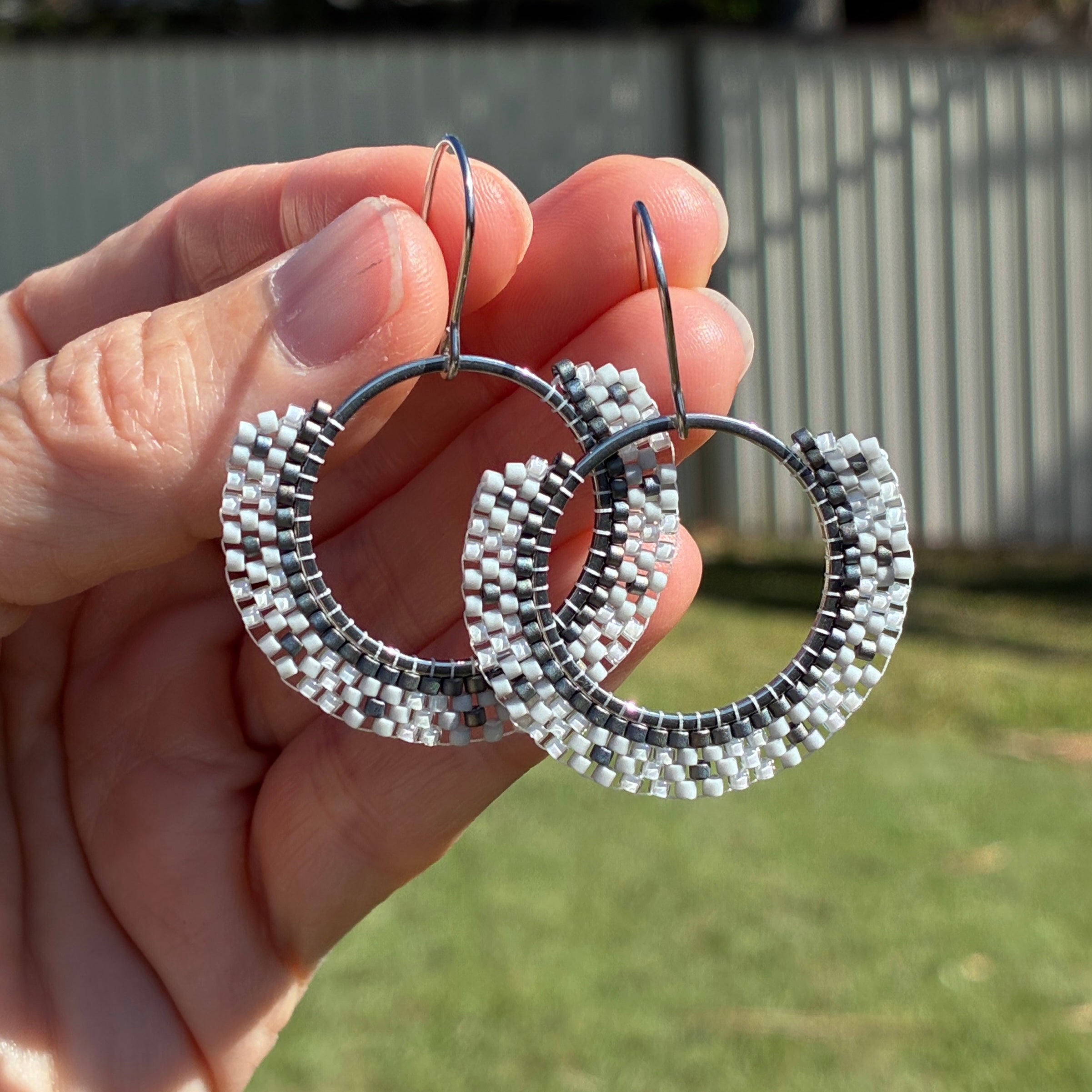 Seed Bead earrings - Pewter Hoops