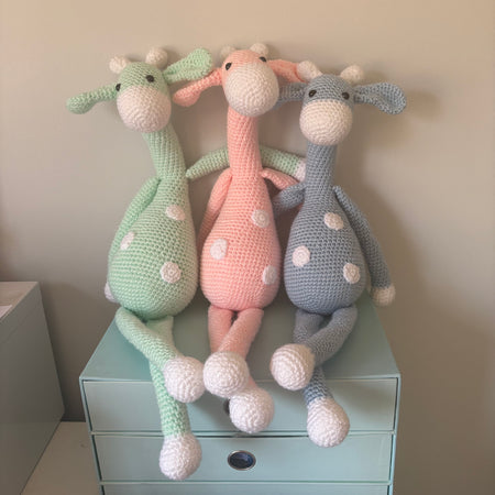 Long legged goofy giraffe crochet soft toy
