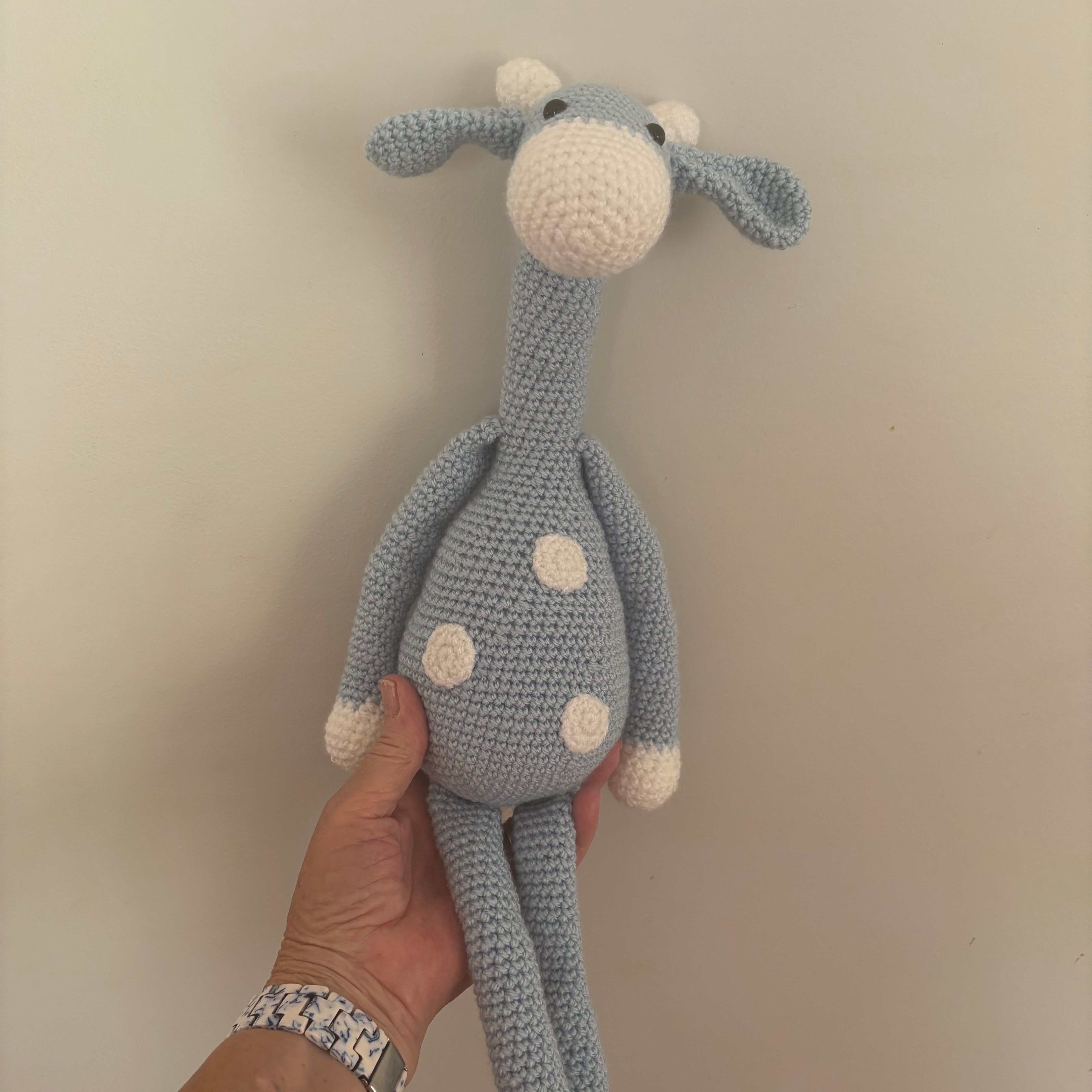 Long legged goofy giraffe crochet soft toy