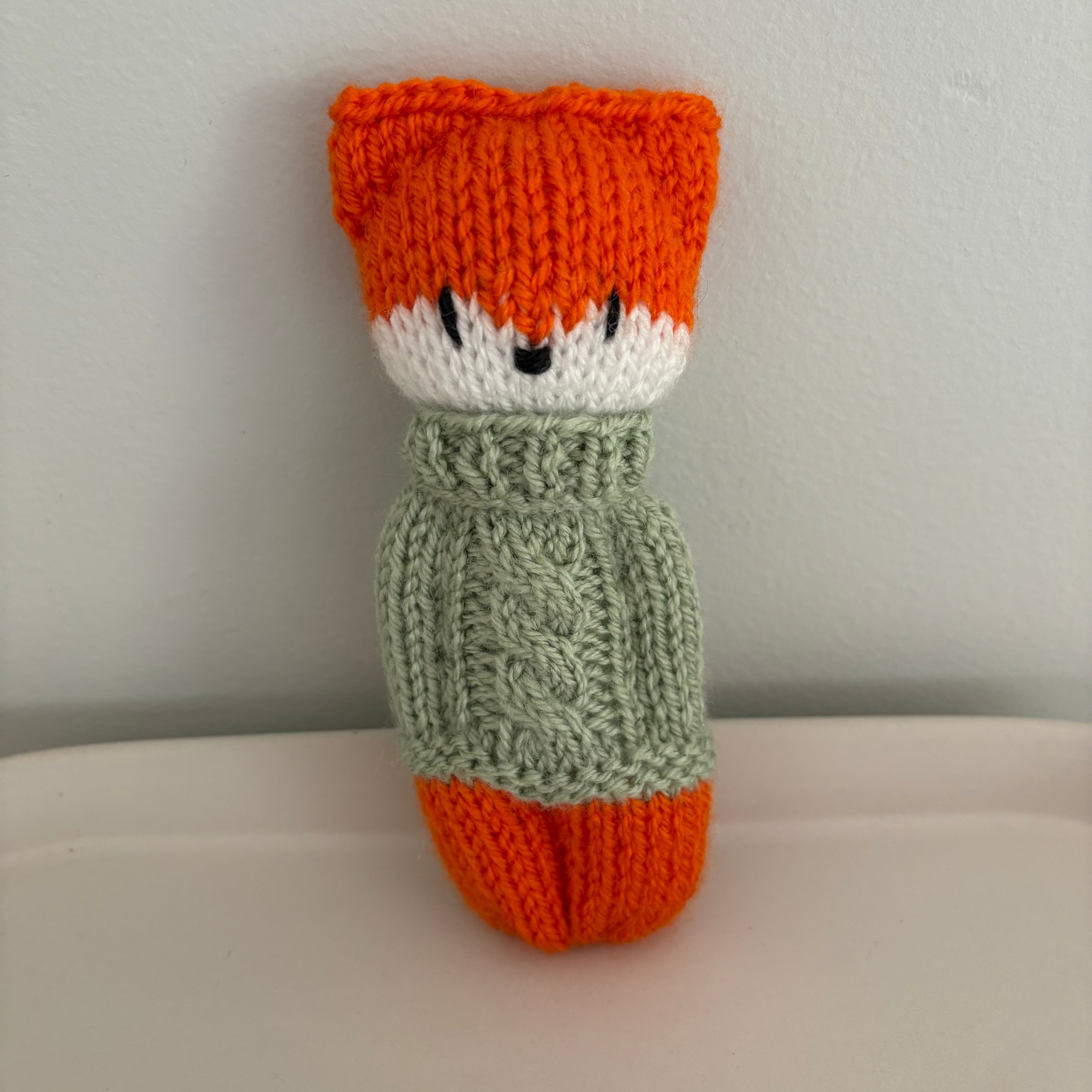 handknitted little fox, pocket buddy, ready to ship