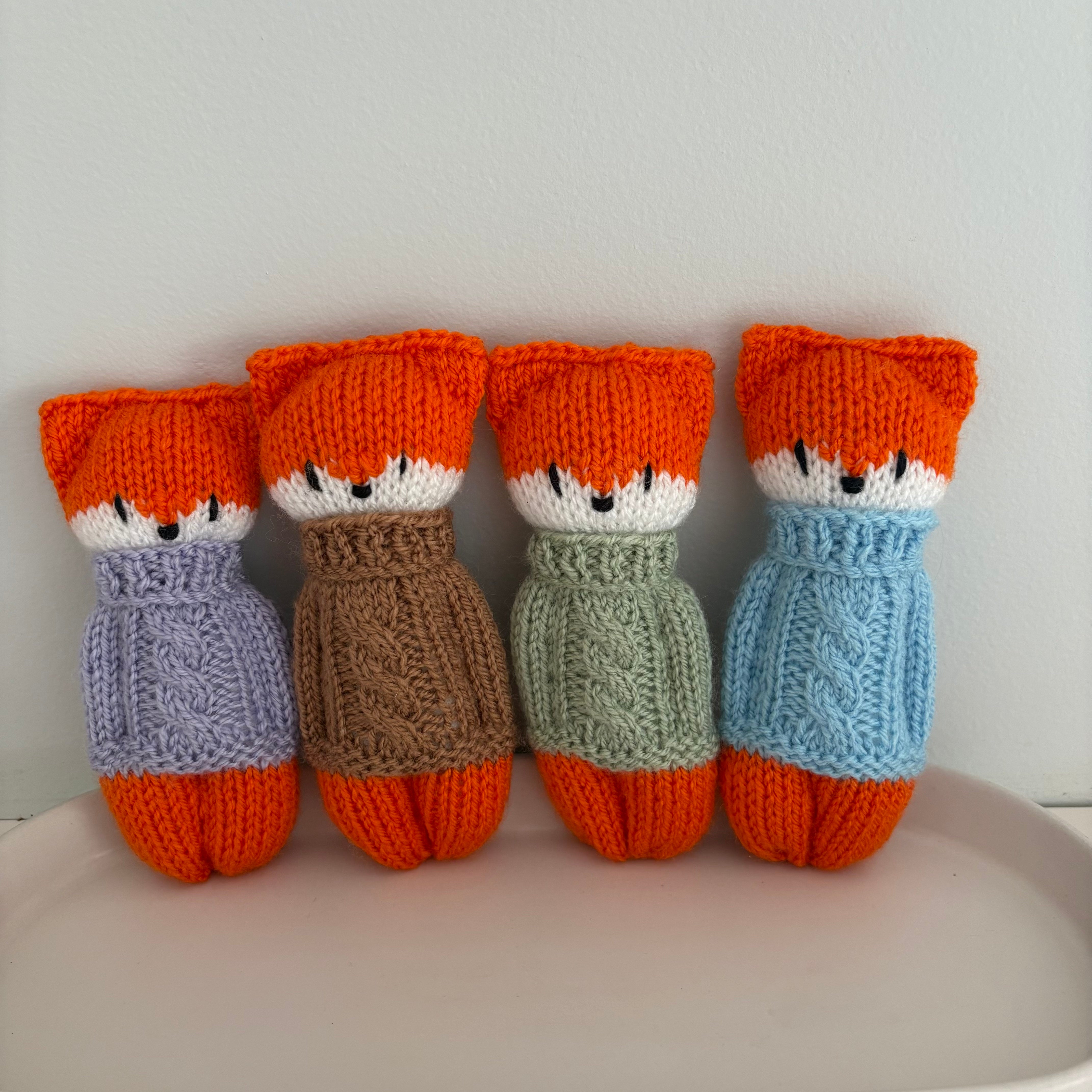handknitted little fox, pocket buddy, ready to ship