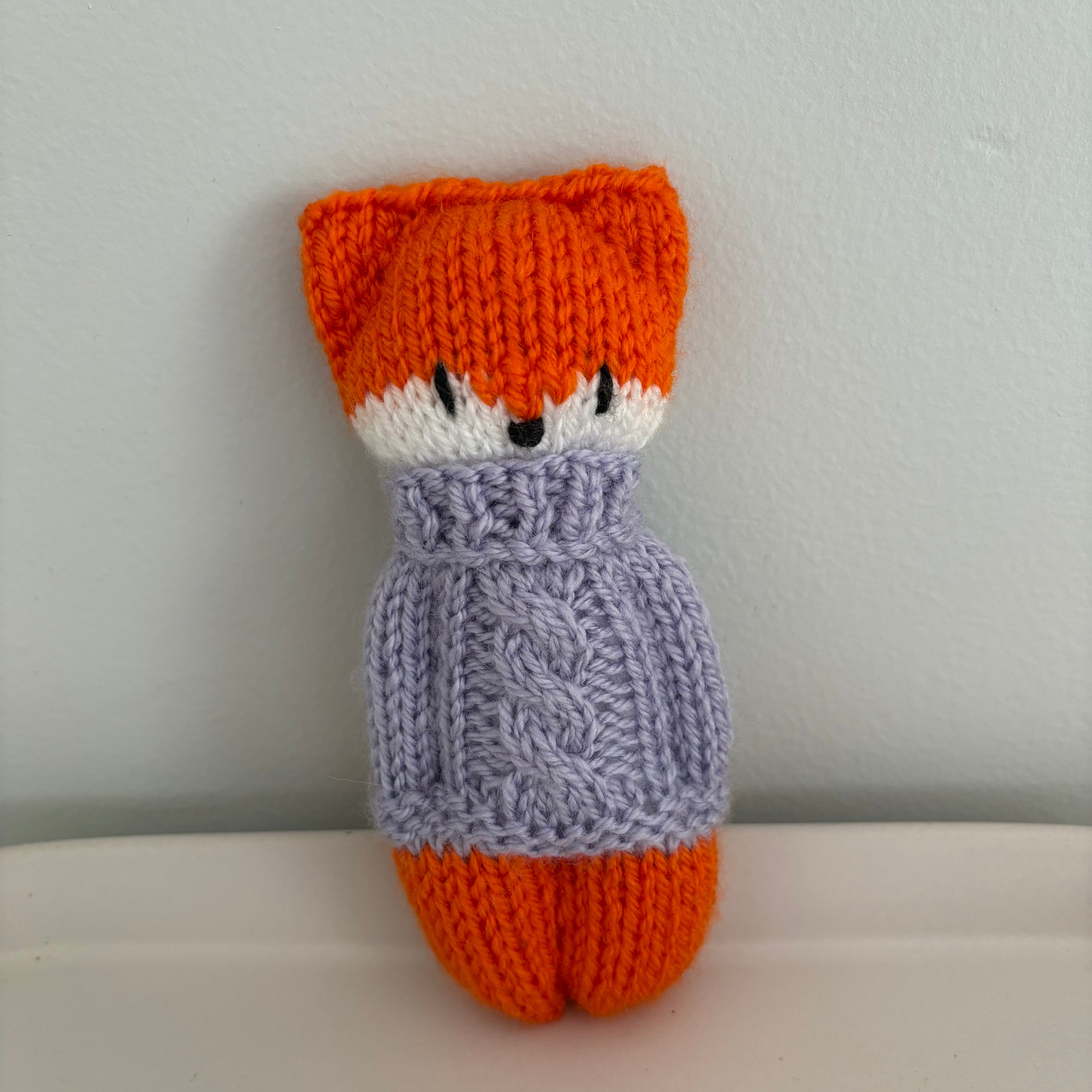 handknitted little fox, pocket buddy, ready to ship