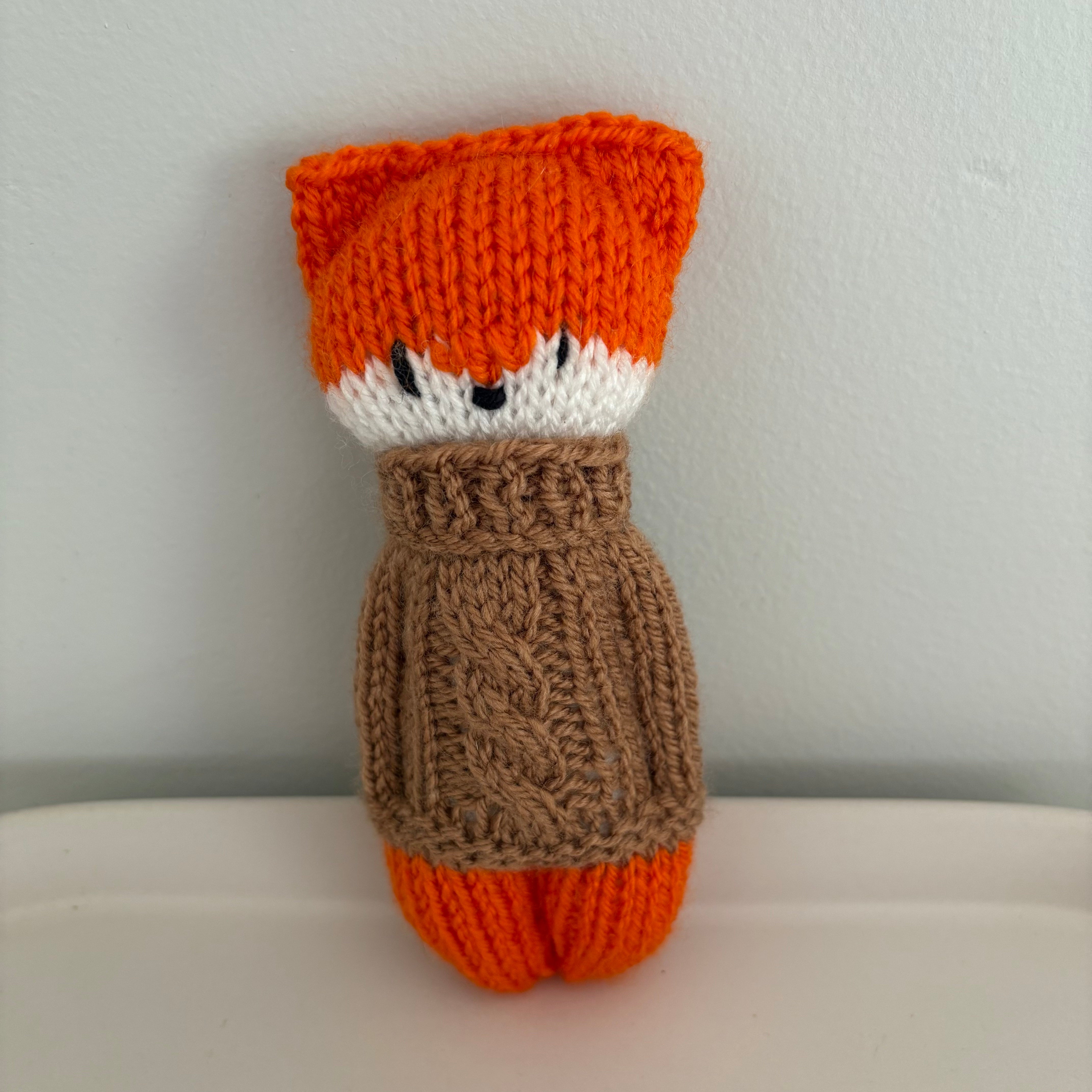 handknitted little fox, pocket buddy, ready to ship