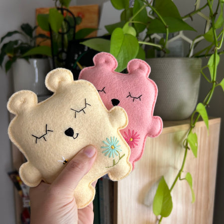 Bear soft toy, felt with embroidery, assorted colours