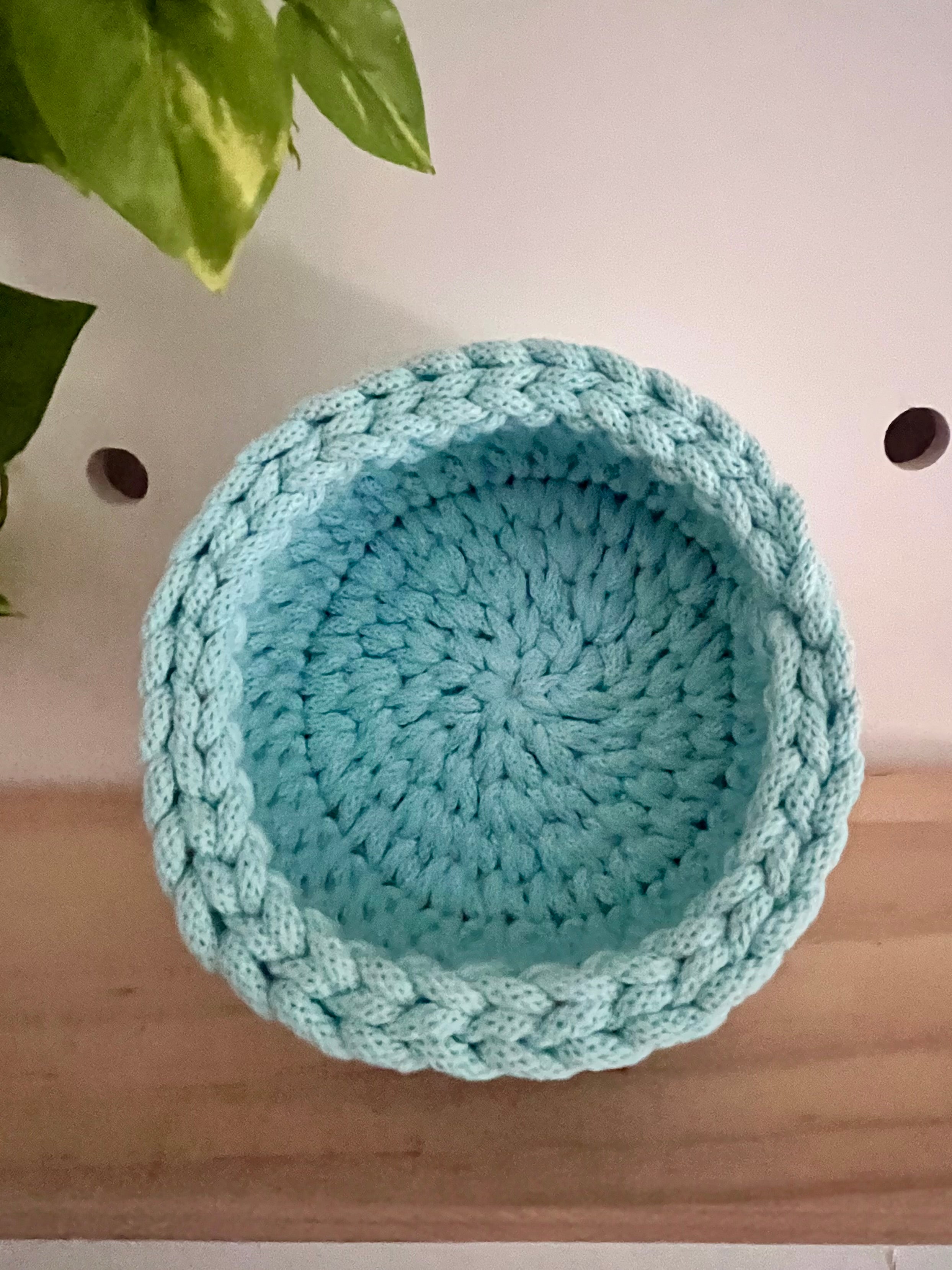 Handmade crochet basket - small - colour Celeste