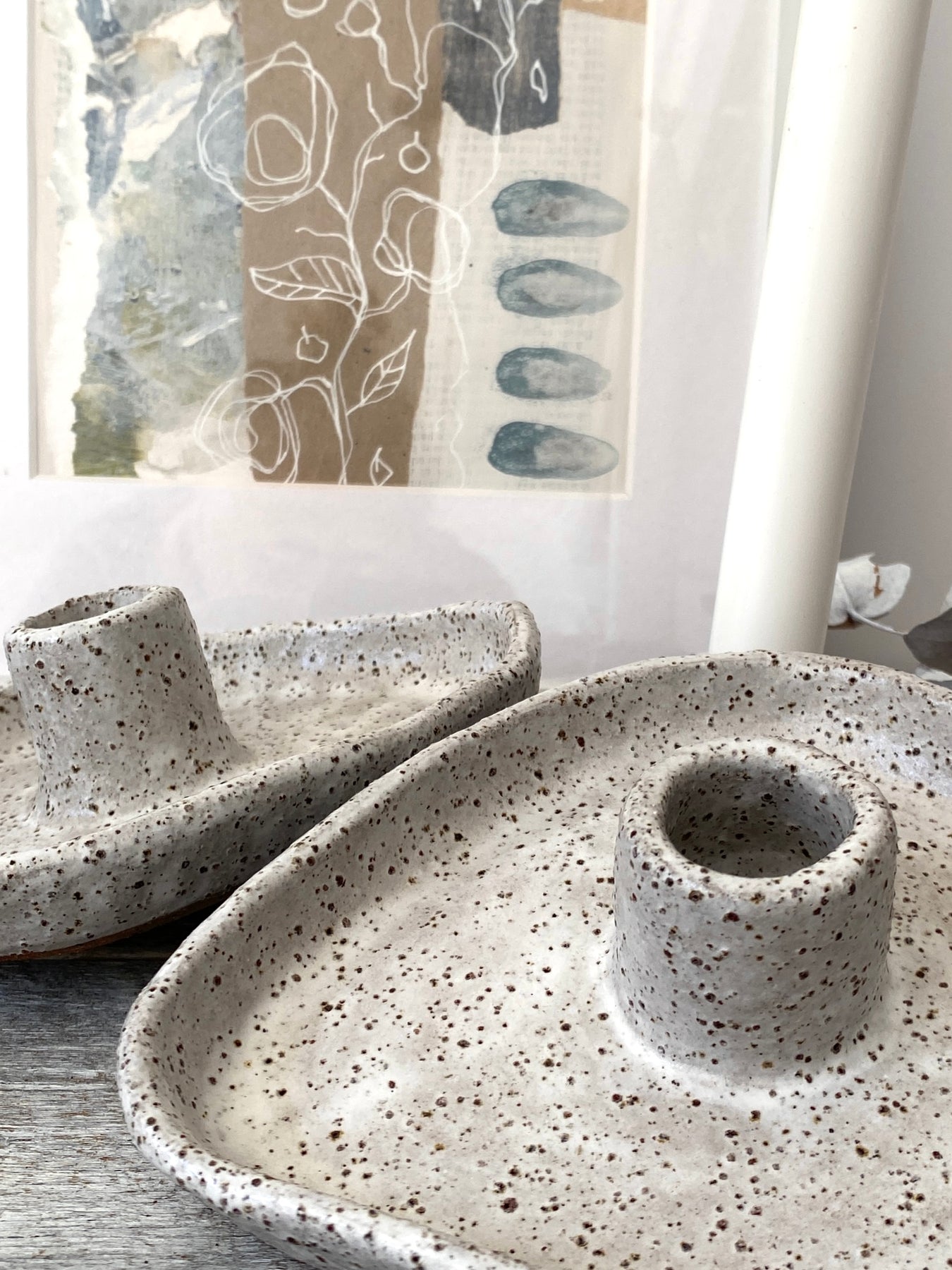 Rustic Ceramic Candle Holder - White with speckles