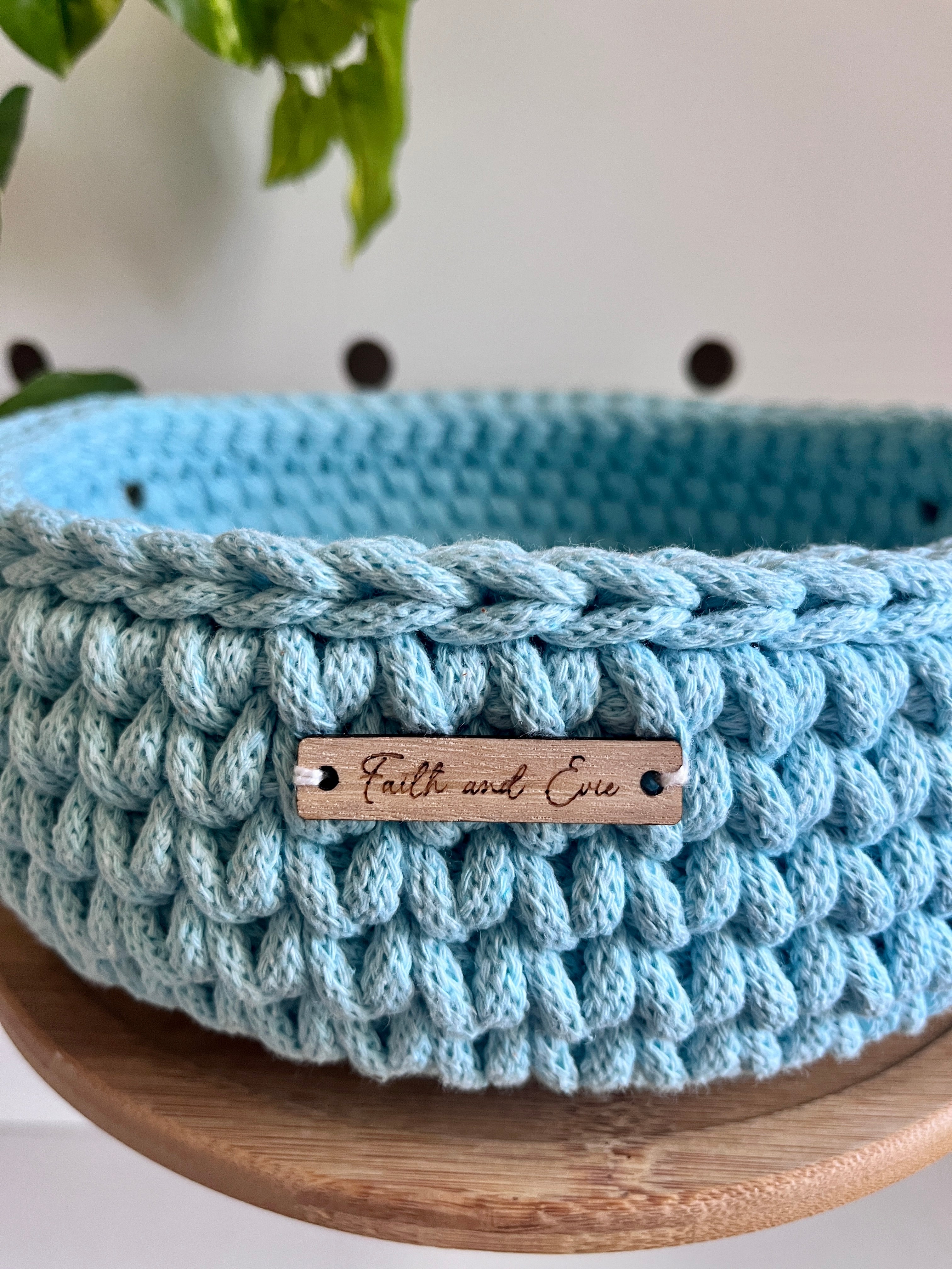 Handmade crochet basket with handles - colour Celeste