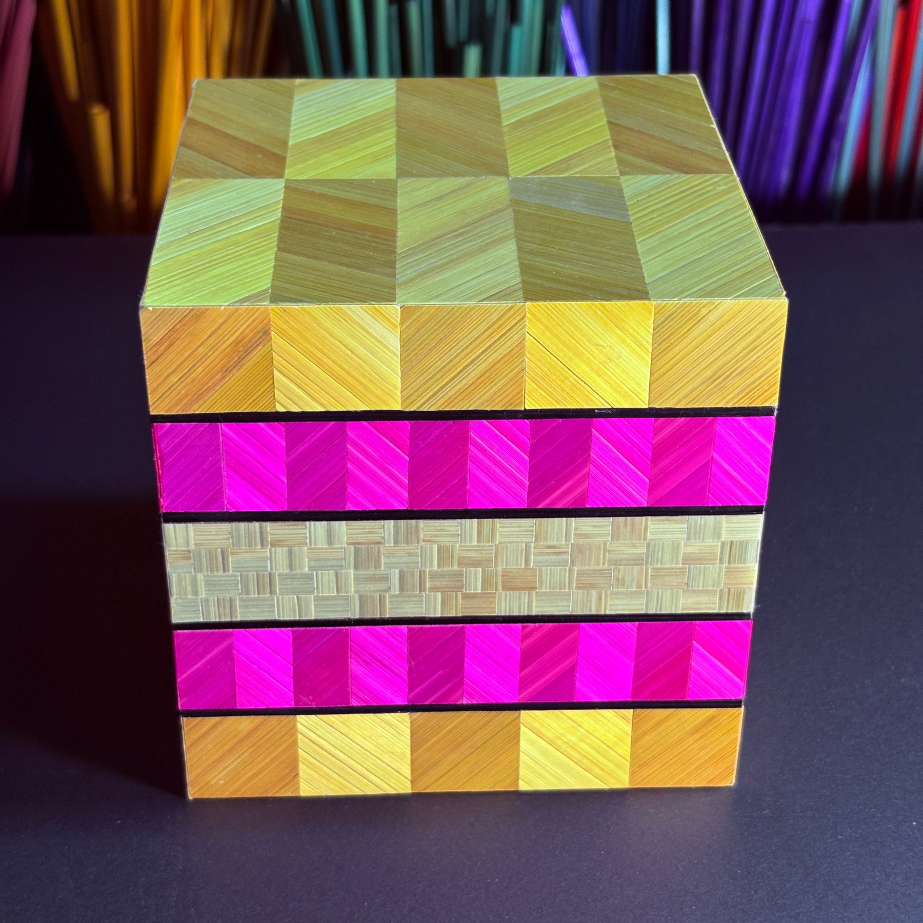 Straw Marquetry Cube - Licorice Allsort #3