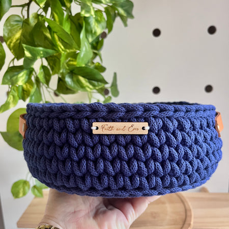 Handmade crochet handled basket - colour Ink