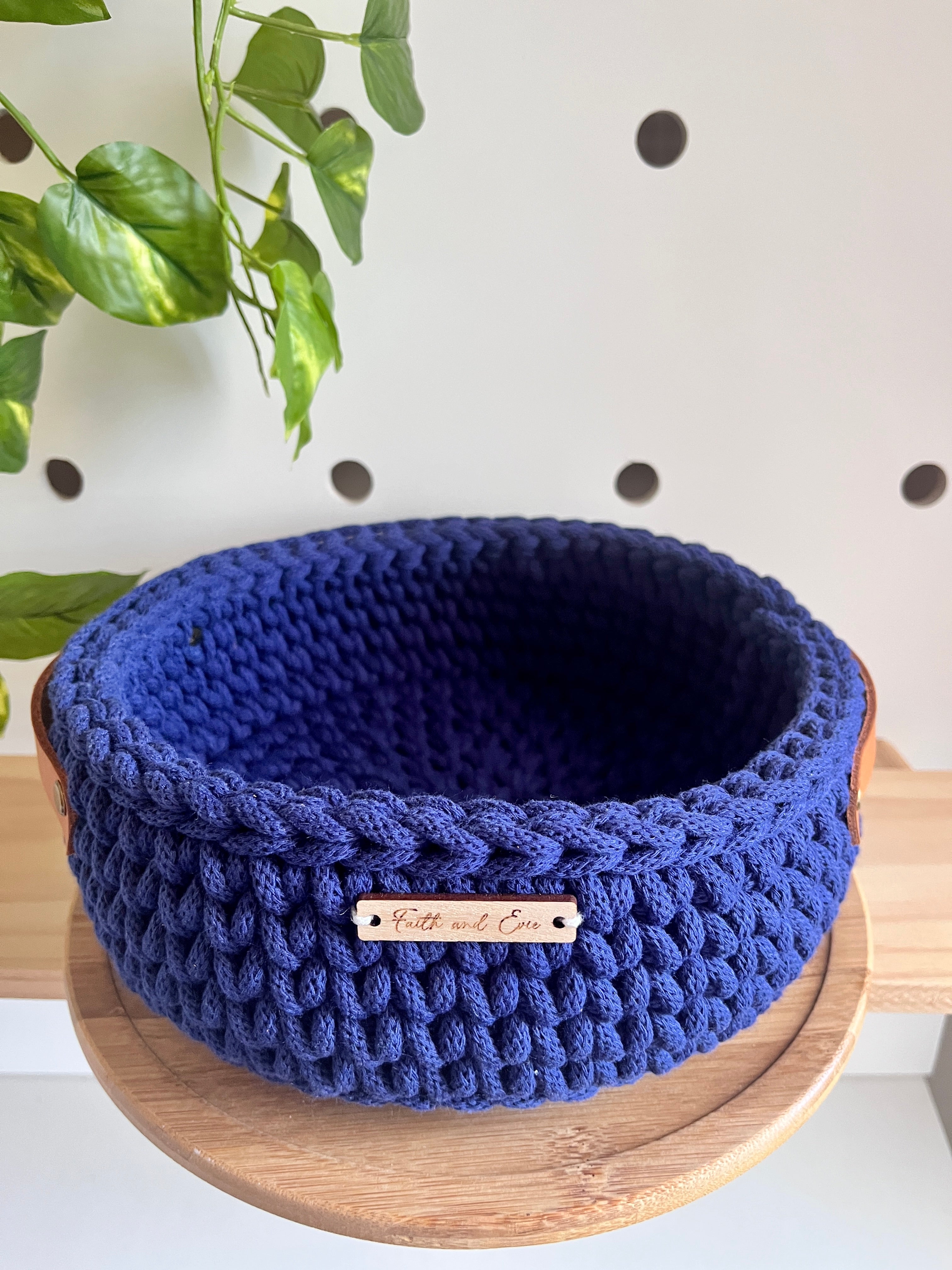 Handmade crochet handled basket - colour Ink