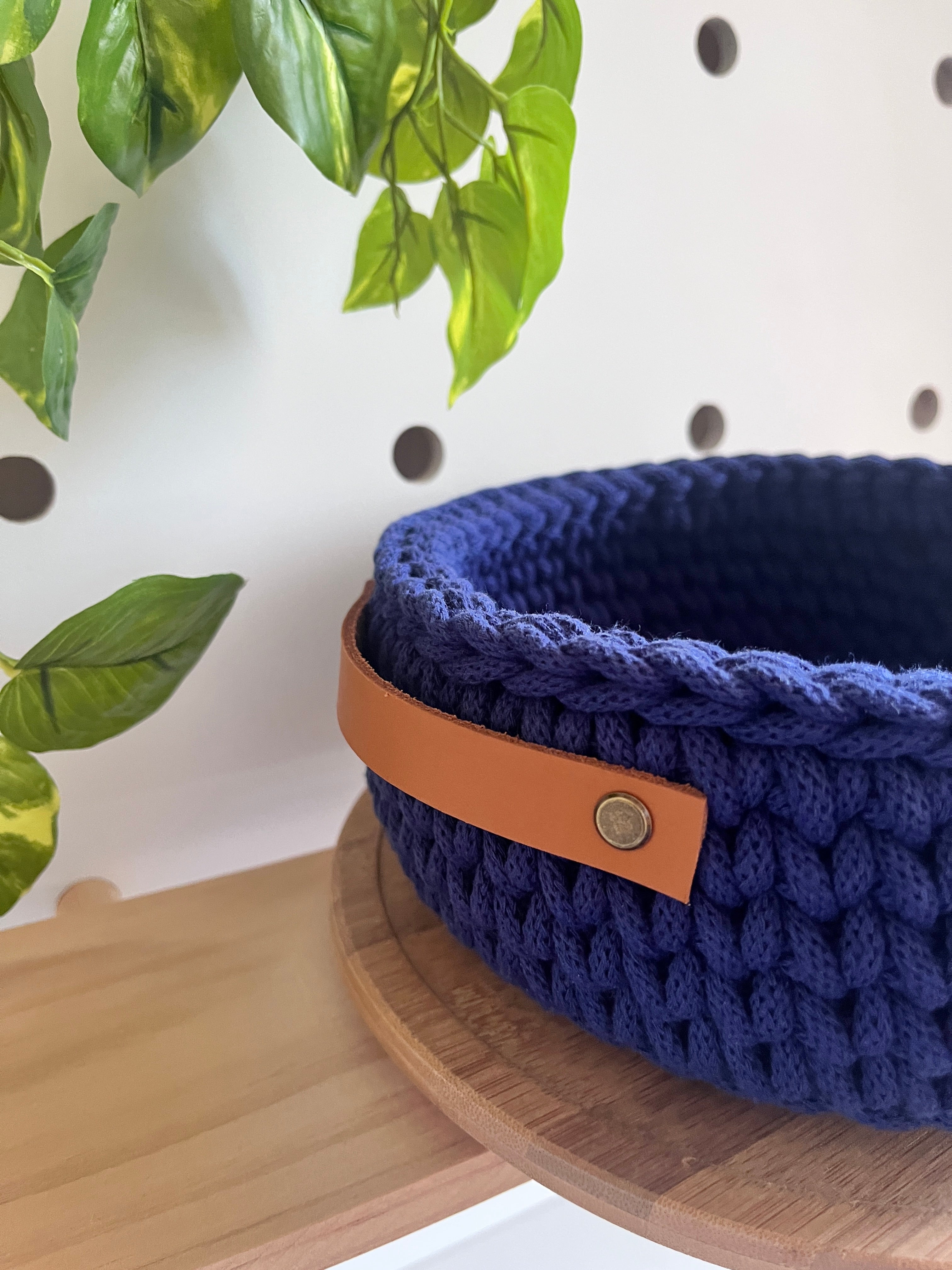 Handmade crochet handled basket - colour Ink