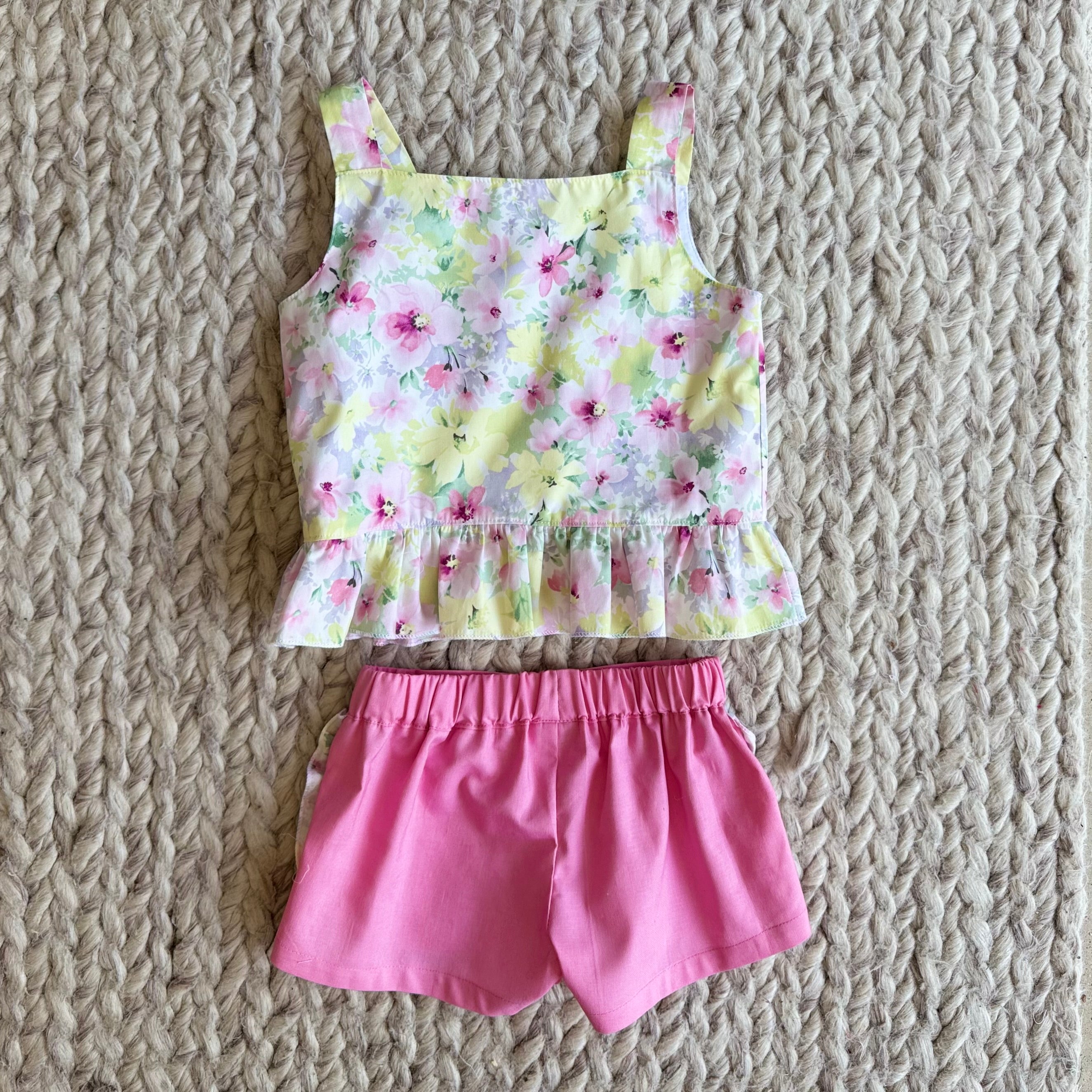 Little Girls Matching Summer Top and Ruffle Shorts Set