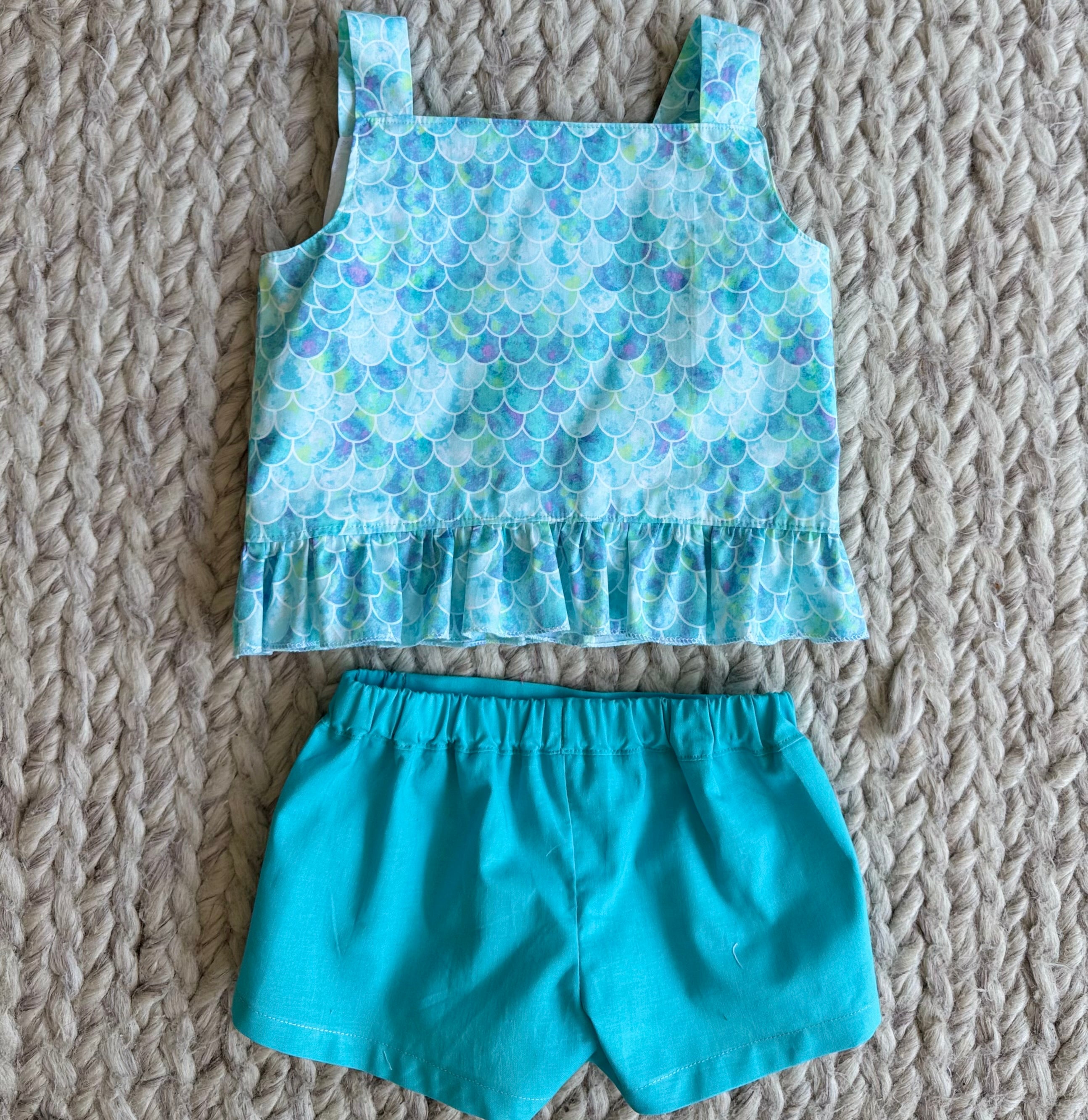 Little Girls Matching Summer Top and Ruffle Shorts Set
