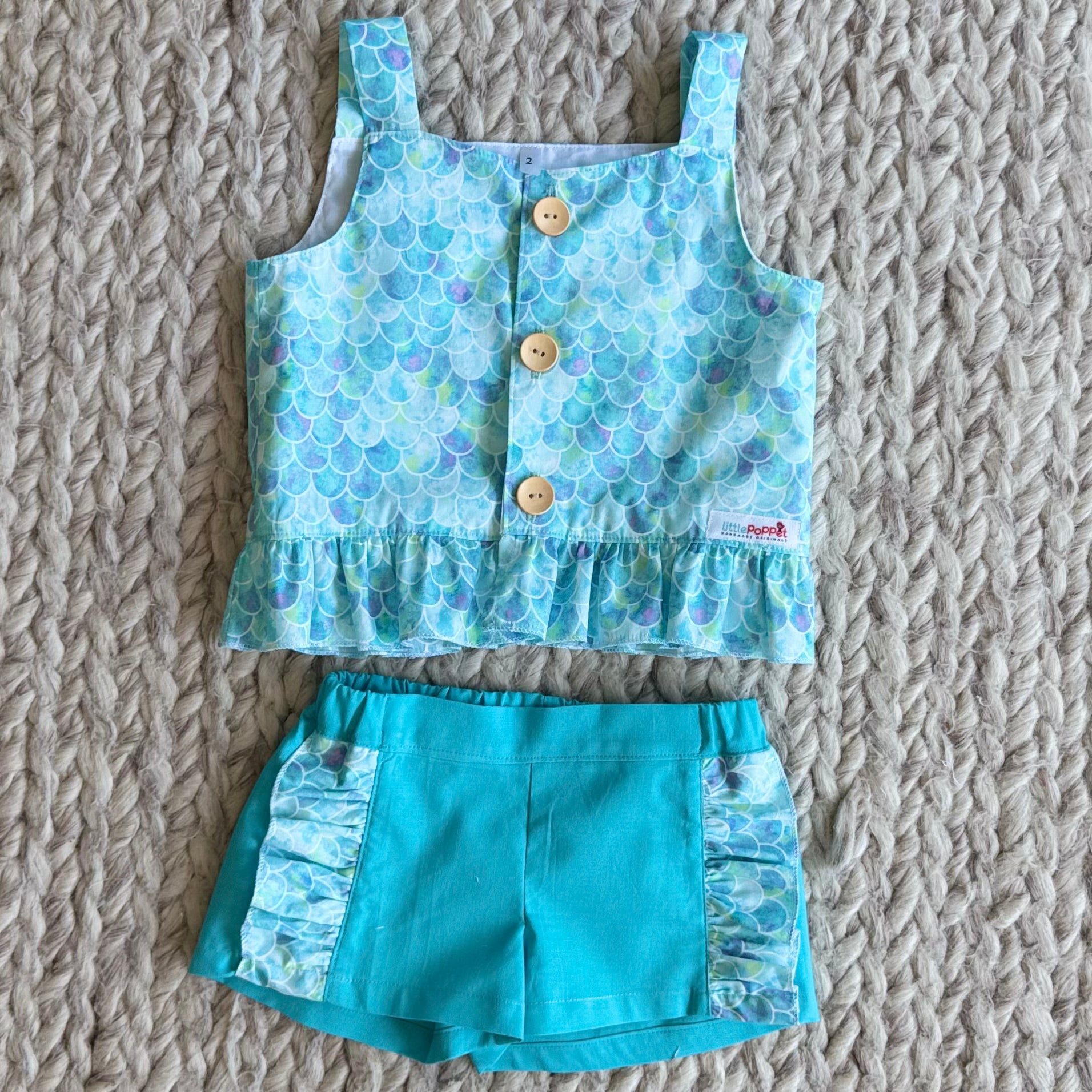 Little Girls Matching Summer Top and Ruffle Shorts Set