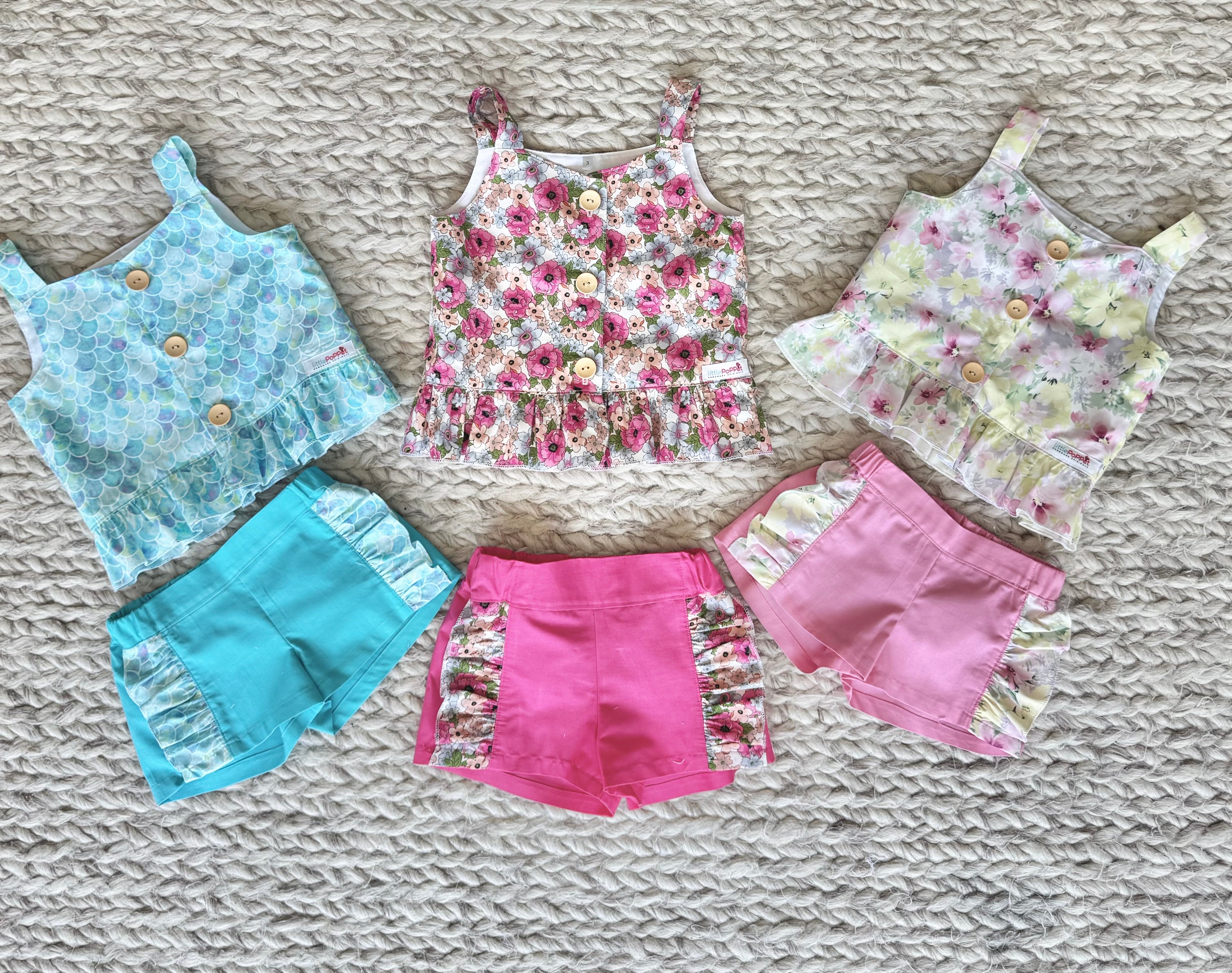 Little Girls Matching Summer Top and Ruffle Shorts Set