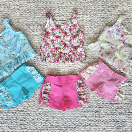 Little Girls Matching Summer Top and Ruffle Shorts Set