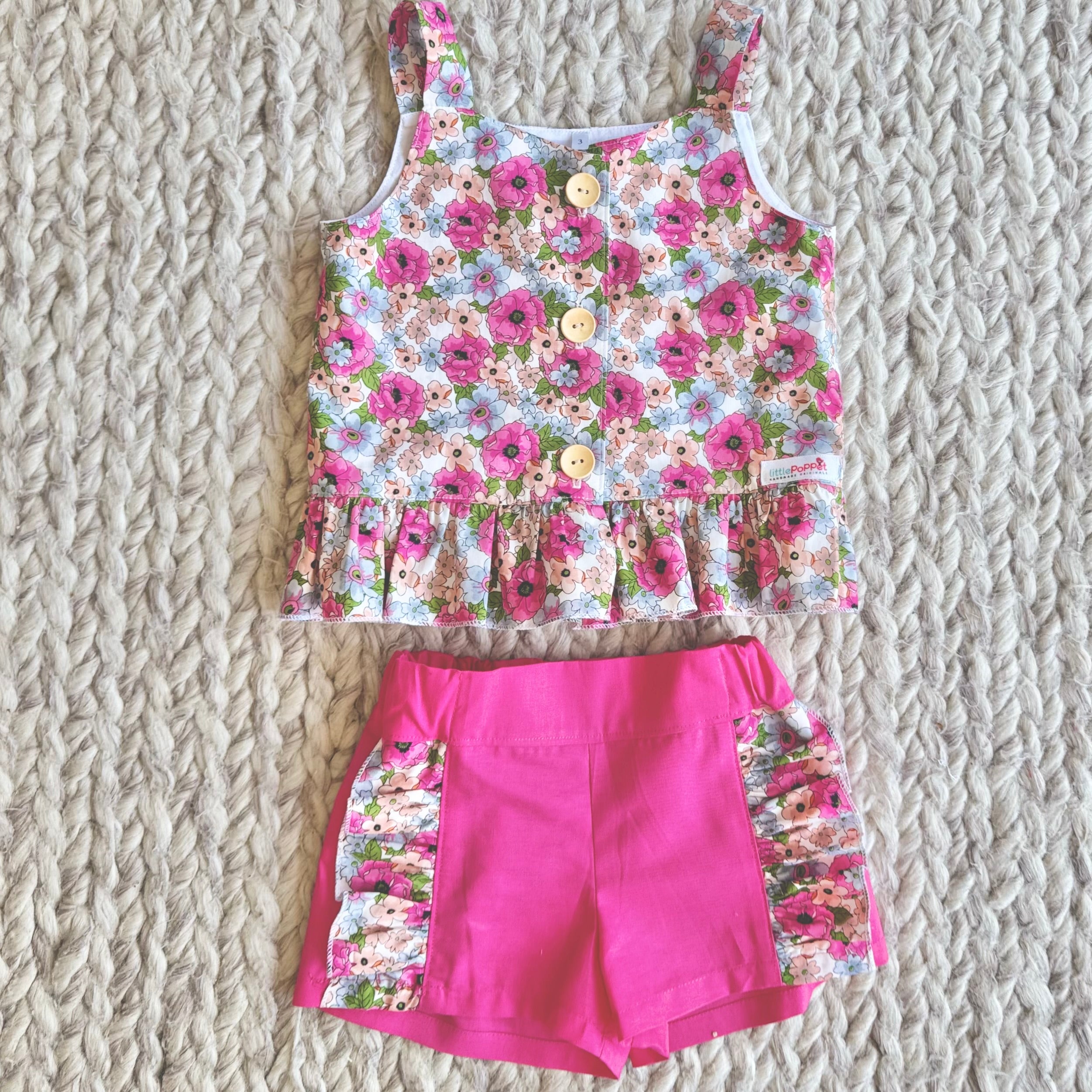 Little Girls Matching Summer Top and Ruffle Shorts Set