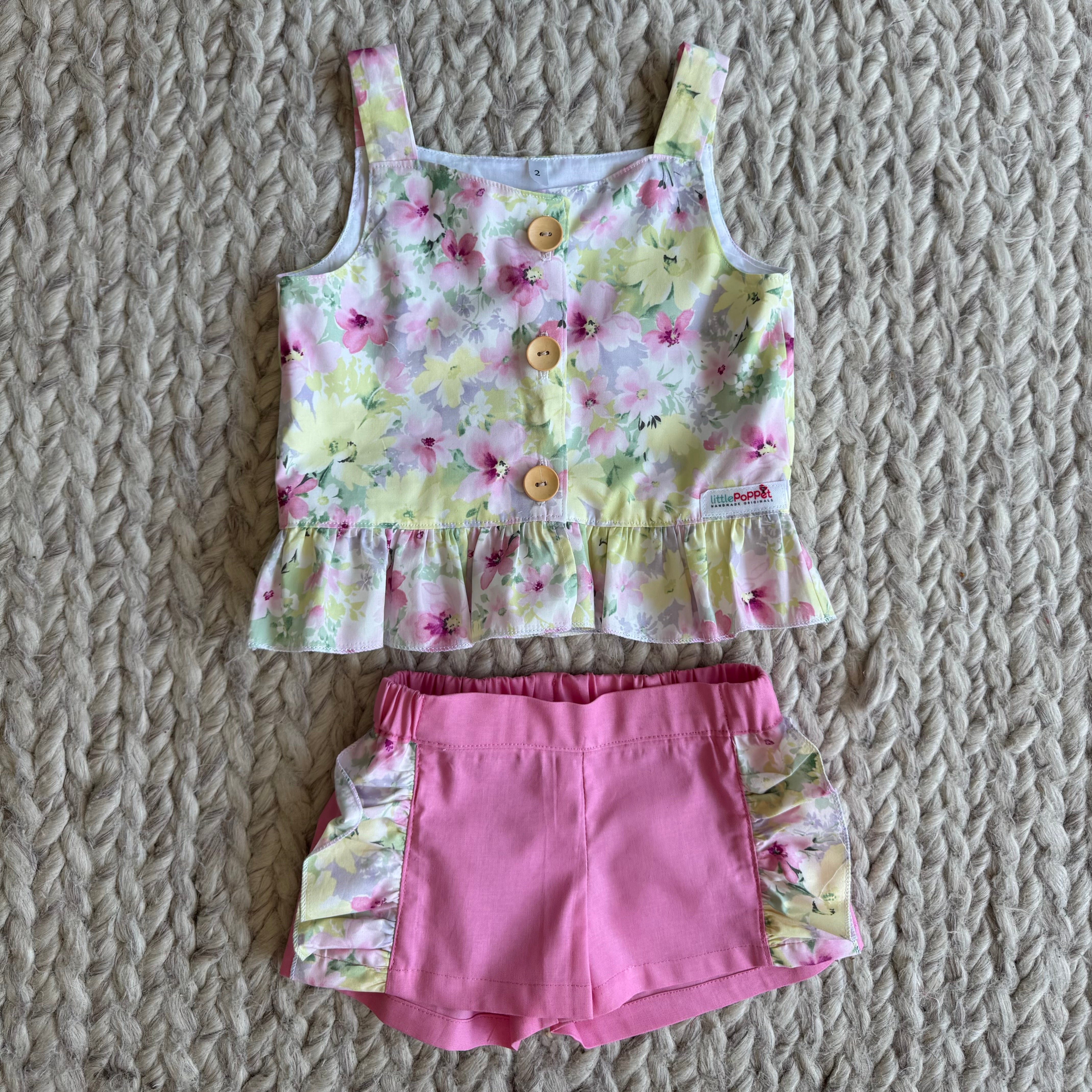 Little Girls Matching Summer Top and Ruffle Shorts Set
