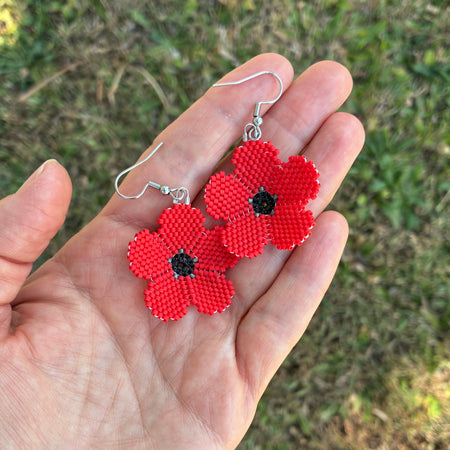 Seed Bead earrings - Poppies