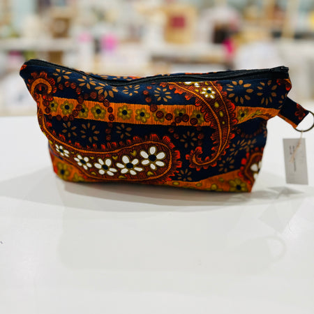 black, rust paisley vintage fabric large purse