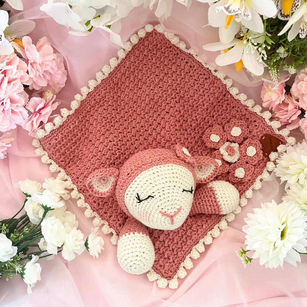 Handmade Crochet Lamb Soft Toy Snuggle Blanket